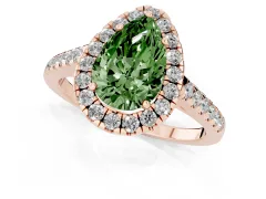 Fancy Green Pear Cut Diamond Halo Pavé Engagement Ring Set in Rose gold with Prong Setting