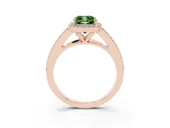 Fancy Green Cushion Cut Diamond Halo Split Shank Pavé Ring Set in Rose gold with Prong Setting
