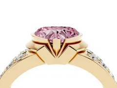 Fancy Pink Heart Cut Diamond Wide Channel Set Band Ring Set in Yellow gold with Bezel Setting