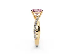 Fancy Pink Oval Cut Diamond Twisted Pavé Band Ring Set in Yellow gold with Prong Setting
