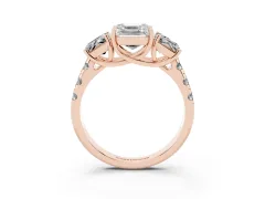 Asscher Cut Diamond Three-Stone Ring Set in Rose gold with Pavé Band