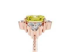 Fancy Yellow Asscher Cut Diamond Cluster Ring Set in Rose gold with Beaded Band