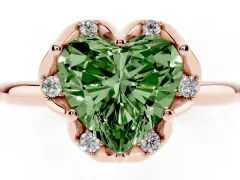 Fancy Green Heart Cut Diamond Round Cluster Halo Ring Set in Rose gold with Solitaire Band and Prong Setting