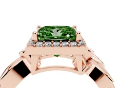 Fancy Green Princess Cut Diamond Halo Floral Band Ring Set in Rose gold with Prong Setting