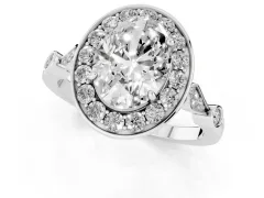Oval Cut Diamond Halo Engagement Ring Set in Platinum with Twisted Band and Prong Setting