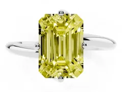 Fancy Yellow Emerald Cut Diamond Solitaire Engagement Ring Set in Platinum with Classic Plain Band