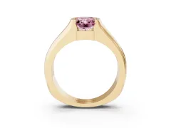 Fancy Pink Radiant Cut Diamond Bezel Solitaire Ring Set in Yellow gold with Wide Band