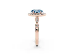 Fancy Blue Oval Cut Diamond Halo Engagement Ring Set in Rose gold with Twisted Band and Prong Setting