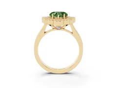 Fancy Green Heart Cut Diamond Cluster Halo Ring Set in Yellow gold with Milgrain Bezel Accents and Plain Band