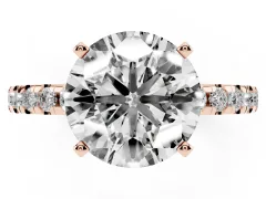 Round Cut Diamond Pavé Solitaire Ring Set in Rose gold with Round Band Accents and Prong Setting