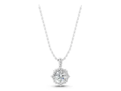 Round Diamond Halo Pendant Set in White gold with Milgrain Prong Setting