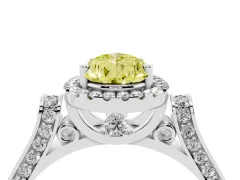 Fancy Yellow Pear Cut Diamond Halo Ring Set in White gold with Pavé-Lined Split Shank Band