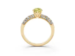Fancy Yellow Marquise Cut Diamond Pavé Band Solitaire Ring Set in Yellow gold with Close-Set Accent Stones and Prong Setting