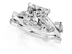 Princess Cut Diamond Solitaire Ring Set in Platinum with Twisted Marquise Accent Band