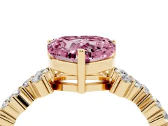 Fancy Pink Heart Cut Diamond Ring Set in Yellow gold with Scattered Round Accents