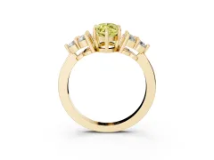 Fancy Yellow Marquise Cut Diamond Solitaire Ring Set in Yellow gold with Cluster Accents on Each Side