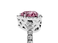 Fancy Pink Heart Cut Diamond Halo Ring Set in Silver with Pavé Shoulders and Halo-Framed Center