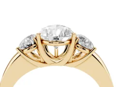Pear Cut Diamond Three-Stone Ring Set in Yellow gold with Bold Center and Classic Band