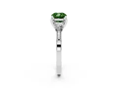 Fancy Green Cushion Cut Diamond Three-Stone Ring Set in Silver with Pavé Band and Smaller Side Stones