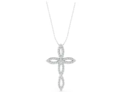 Marquise Diamond Pavé Cross Pendant Set in White gold with Tapered Arms