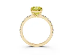 Fancy Yellow Princess Cut Diamond Pavé Solitaire Engagement Ring Set in Yellow gold with Prong Setting