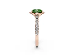 Fancy Green Radiant Cut Diamond Solitaire Ring Set in Rose gold with Pavé Band and Floral Prong Setting