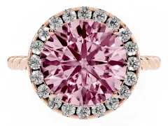 Fancy Pink Round Cut Diamond Halo Ring Set in Rose gold with Plain Twisted Band