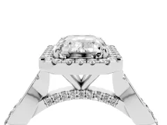 Emerald Cut Diamond Halo Twist Band Solitaire Ring Set in Platinum with Prong Setting