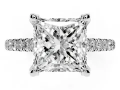 Princess Cut Diamond Solitaire Ring Set in White gold with Brilliant Pavé Band and Prong Setting