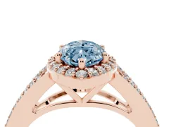 Fancy Blue Marquise Cut Diamond Halo Split Shank Pavé Ring Set in Rose gold with Prong Setting