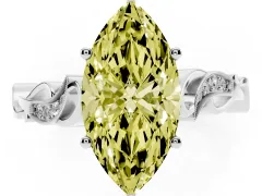 Fancy Yellow Marquise Cut Diamond Vine Band Solitaire Ring Set in Silver with Milgrain Prong Setting