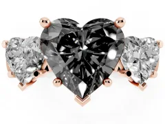 Fancy Black Heart Cut Diamond Three-Stone Trellis Ring Set in Rose gold with Comfort Fit Band