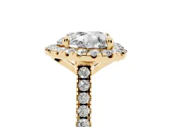 Heart Cut Diamond Cushion Halo Ring Set in Yellow gold with Pavé Band