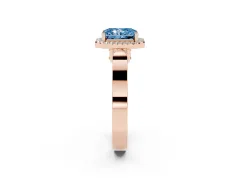 Fancy Blue Radiant Cut Diamond Halo Ring Set in Rose gold with Pavé-Lined Split Shank Band