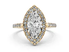 Marquise Cut Diamond Pavé Halo Ring Set in Yellow gold with Prong Setting