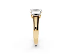 Emerald Cut Diamond Three-Stone Ring Set in Yellow gold with Plain Polished Band