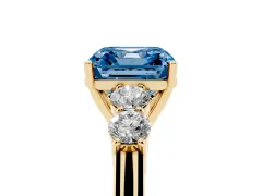 Fancy Blue Asscher Cut Diamond Five-Stone Prong Set Band Ring Set in Yellow gold with Polished Band