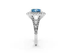Fancy Blue Radiant Cut Diamond Double Halo Ring Set in Silver with Pavé Split Shank and Prong Setting