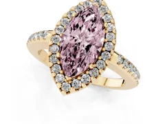 Fancy Pink Marquise Cut Diamond Pavé Halo Ring Set in Yellow gold with Prong Setting