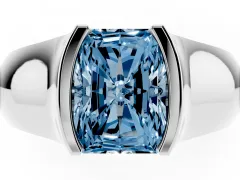 Fancy Blue Radiant Cut Diamond Bezel Solitaire Ring Set in Platinum with Wide Band