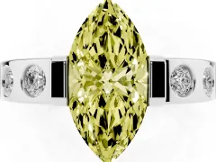 Fancy Yellow Marquise Cut Diamond Channel-Set Band Ring Set in Platinum with Bezel Prong Setting