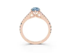 Fancy Blue Marquise Cut Diamond Split Shank Pavé Engagement Ring Set in Rose gold with Prong-Held Center Stone