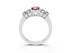 Fancy Pink Radiant Cut Diamond Five-Stone Prong Set Band Ring Set in Platinum with Polished Band
