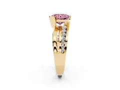 Fancy Pink Radiant Cut Diamond Solitaire Ring Set in Yellow gold with Channel Set Split Shank and Tension Prongs