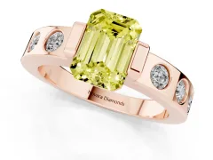 Fancy Yellow Emerald Cut Diamond Channel-Set Band Ring Set in Rose gold with Bezel Prong Setting
