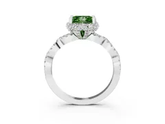 Fancy Green Princess Cut Diamond Halo Twist Band Solitaire Ring Set in Platinum with Prong-Set Center Stone