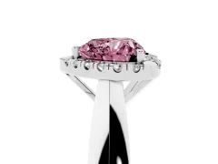 Fancy Pink Heart Cut Diamond Halo Solitaire Engagement Ring Set in Silver with Square Band and Prong Setting