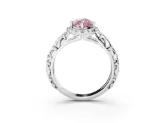 Fancy Pink Marquise Cut Diamond Halo Ring Set in Silver with Filigree Leaf Band and Prong Setting