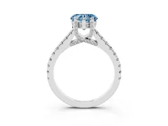 Fancy Blue Heart Cut Diamond Solitaire Ring Set in Silver with Brilliant Pavé Band and Prong Setting