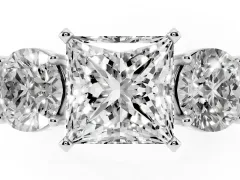 Princess Cut Diamond Three-Stone Ring Set in Silver with Round Side Stones and Classic Band